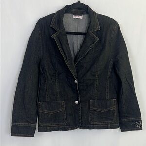 Black Denim Women's Jacket  dark gasoline wash dark jean blazer sparkle y2K